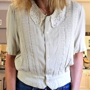 Simple Retro Lace Collar Button-Up Blouse